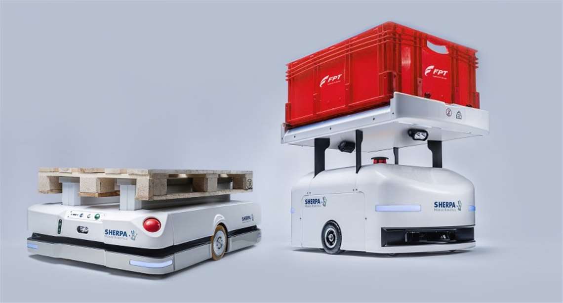 Sherpa mobile robots used in FPT Industrial's production