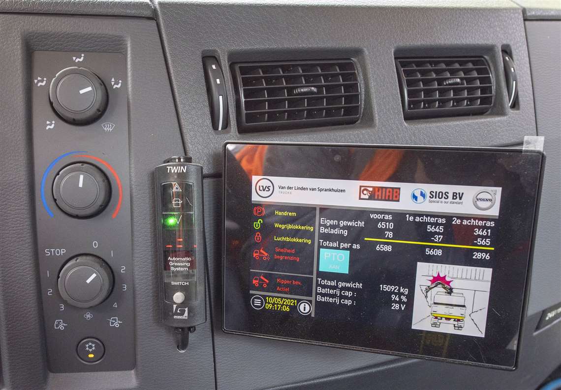 In-cab screen display from Volvo FE 6 x 2 Electric