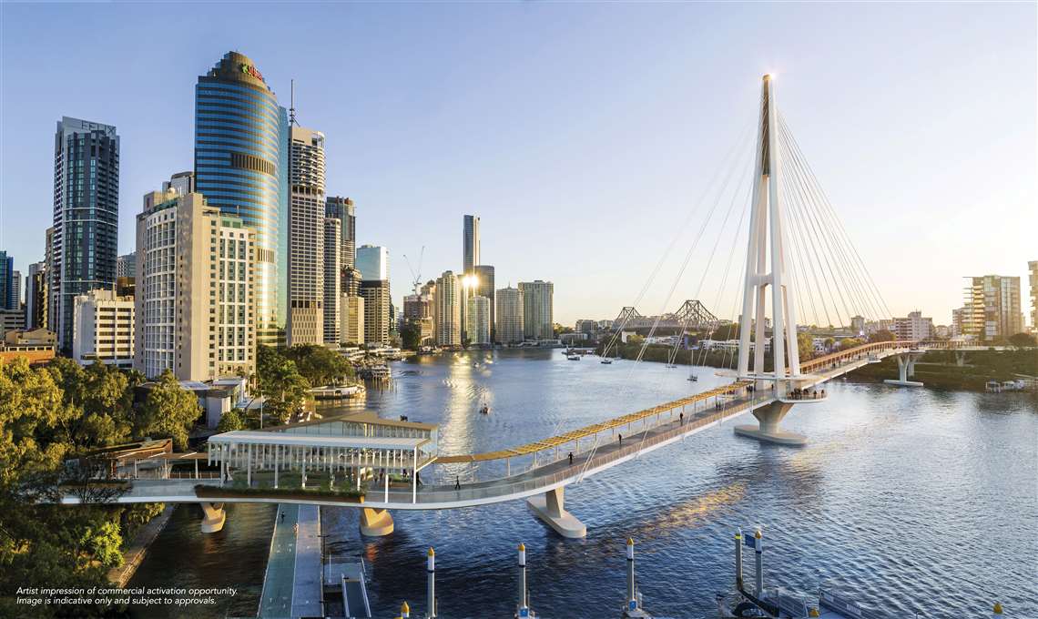 Artist impression of the new Kangaroo Point Green Bridge © Brisbane City Council 2016