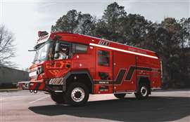 Rosenbauer fire truck featuring electric powertrain
