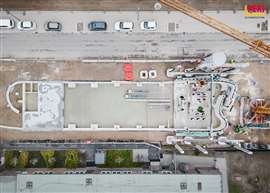Aerial view of the construction of the server hotel in Heidelberg, Germany