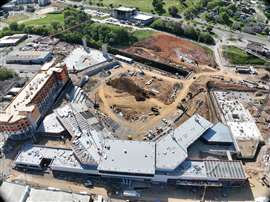 Drone photo showing the progress on the construction of the new Knoxville Smokies stadium