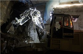 An excavator in operation during Webuild's excavation works for the Casalnuovo tunnel on the Naples-Bari high-speed railway