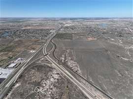 Aerial view of roads under construction.