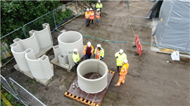 Aerial view of 3D-printed concrete components for use in the water industry