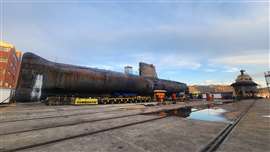 At the front was a pair of 9 axle Goldhofer PST modules, one each side, each with a power pack unit