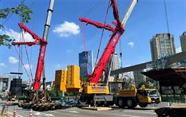 Mongel using high capacity Sany all terrain cranes on the Sao Paulo monorail project.