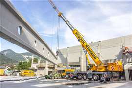 300 tonne capacity Liebherr all terrain in yellow livery of Haslach Kranverleih