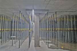 A series of supports in the basement allowed the pair of Liebherr cranes to operate above