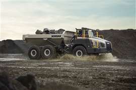 A Rokbak RA40 articulated dump truck - at home navigating quarry haul roads