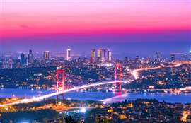 Istanbul's Bosphorus Bridge at sunset