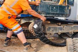 Construction equipment being repaired