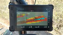 A real-time view of a screen showing compaction progress with Caterpillar's mapping technology