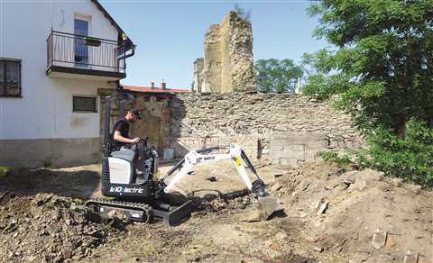 Bobcat’s E10e electric mini excavator.