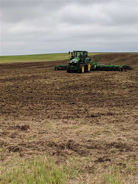 Farm tractor at work