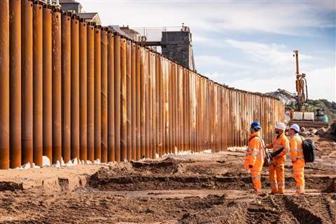 Construction work on the Dawlish sea wall