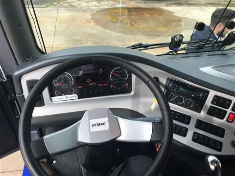 Driver's view of the controls in the carrier cab of the new Tadano AC 2.040-1 all terrain
