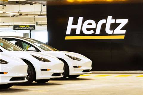 Tesla Model 3 vehciles at Hertz location