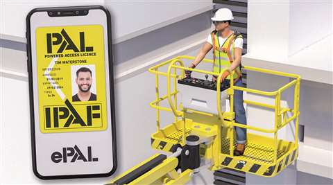 A worker operating an aerial platform and a phone insert