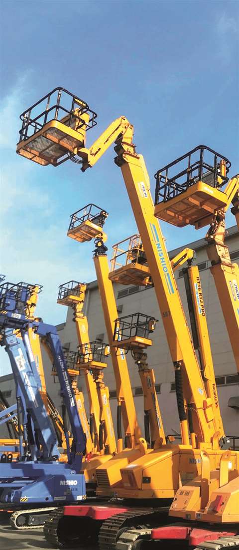 Nishio Rent All booms at its yard.