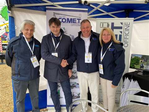 Left to right: Gabriele Valli and Roberto Aleotti of Comet Officine with Rick and Wendy Wood of Hydraulic Platform Services. (Photo: Comet)