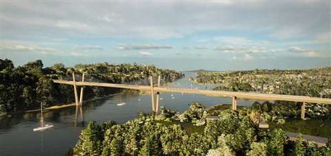 Design image of what the extradosed bridge in New Zealand will look like.