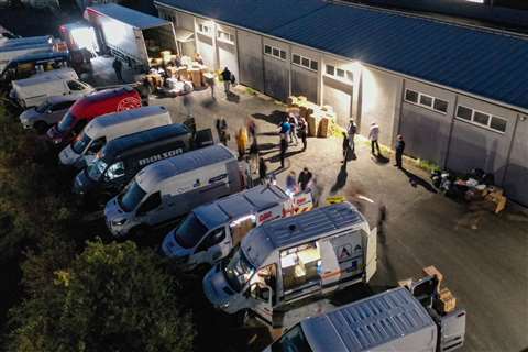 The convoy vehicles at the warehouse in Slovakia