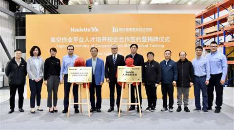 Leaders from Haulotte China and Changzhou Vocational Institute of Mechatronic Technology, who signed the deal at a ceremony in Changzhou, China