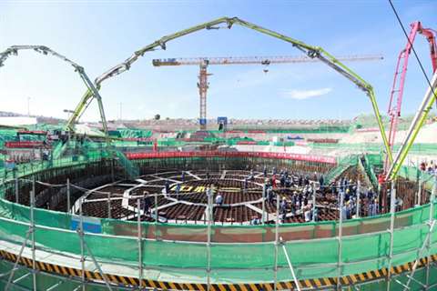 Concrete pouring for the foundation of China's Linglong-1 SMR reactor.