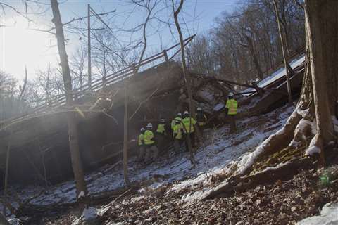 NTSB investigators at the site of Fern Hollow Bridge in Pittsburgh, PA