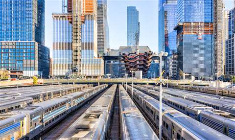 Aerial view of Hudson Yards train depot, New York