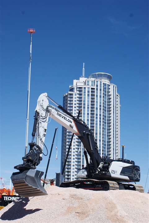 A cabless Develon DX225 Concept X-2 excavator at ConExpo 2023