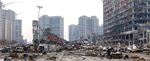 Damage in the streets of Kyiv, Ukraine