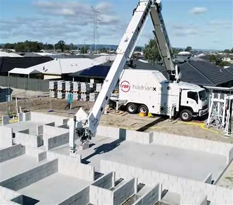 Australian company FBR has developed the Hadrian X bricklaying robot to lay bricks autonomously