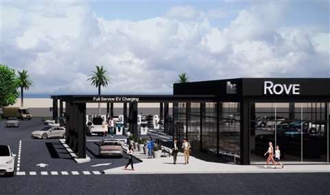 A digital rendering of a Rove EV charging centre