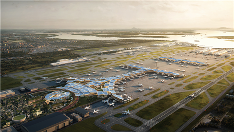 Digital rendering of the new terminal building at Changi airport in Singapore