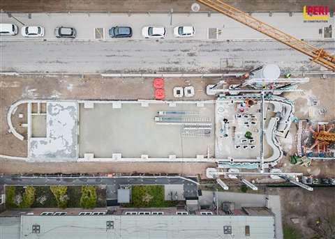 Aerial view of the construction of the server hotel in Heidelberg, Germany