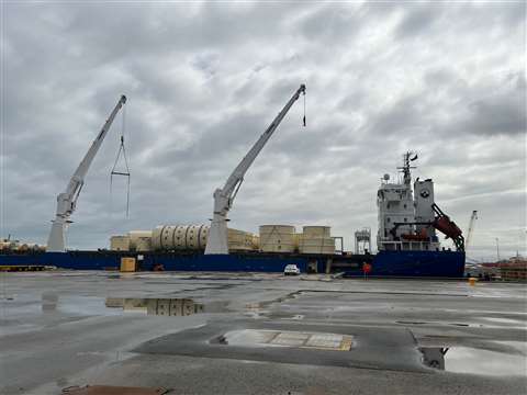 The cargo vessel with all of the industrial components onboard