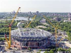 Buckner cranes on site at the Arthur Ashe Stadium in New York, US