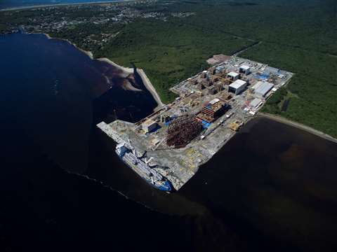 Aerial view of the Techint offshore yard UOT in Paranaguá, Brazil, where the integration work of the