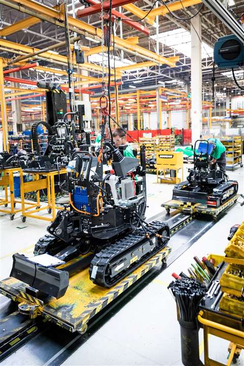 The E10e mini-excavator assembly line at Doosan Bobcat's Dobris factory in the Czech Republic