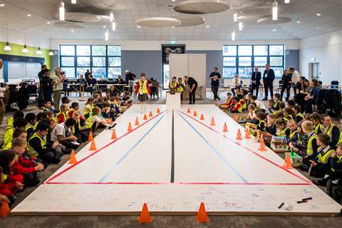 The Primary Engineerstudents test on the purpose-built ramp for the judges on the final day of Plantworx 2019