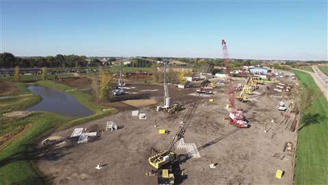 ATS. A big yard of cranes, aerial view