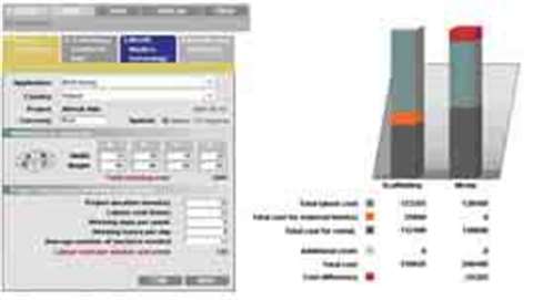 A screenshot from the Hek software developed to compare the cost of using mast climbers against trad