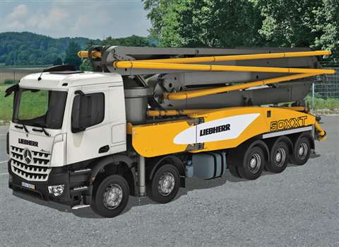 The Liebherr 50 M5 XXT truck-mounted concrete pump