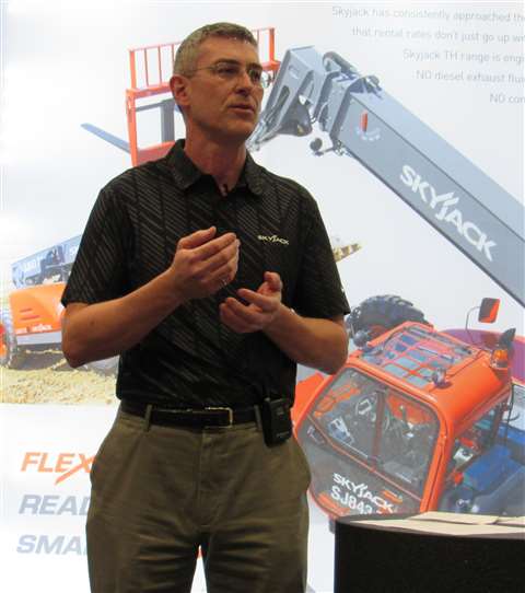 Skyjack president, Brad Boehler, speaks during World of Concrete 2016.
