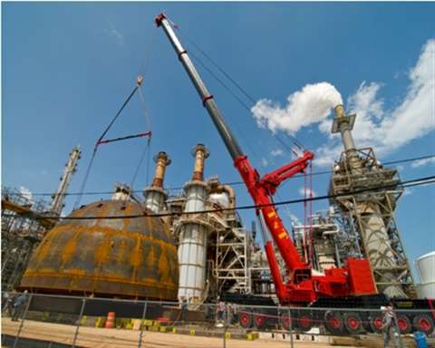 TNT Crane &amp; Rigging, based in Houston, uses its Terex Demag AC 700 at a refinery.