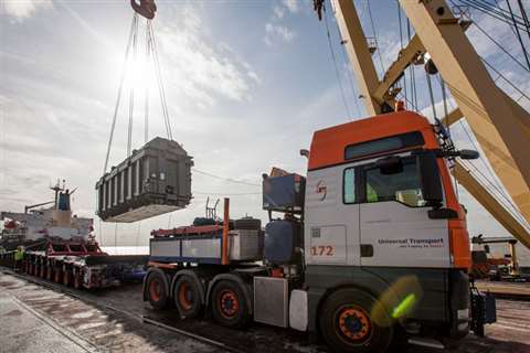 Universal Transport handles the heavy electrical equipment at Brunsbuettel Elbe harbor in Germany