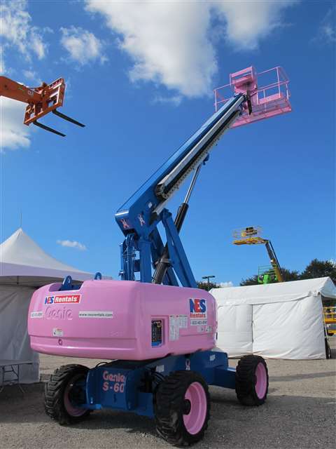 TNT Stack Equipment painted this 2005 Genie S60 pink for NES in support of breast cancer charities.