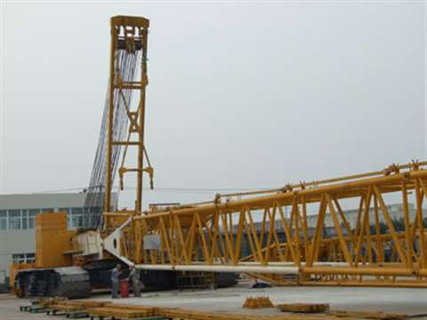 XCMG's new 650 tonne crawler crane being prepared for testing at the company's new crawler crane fac